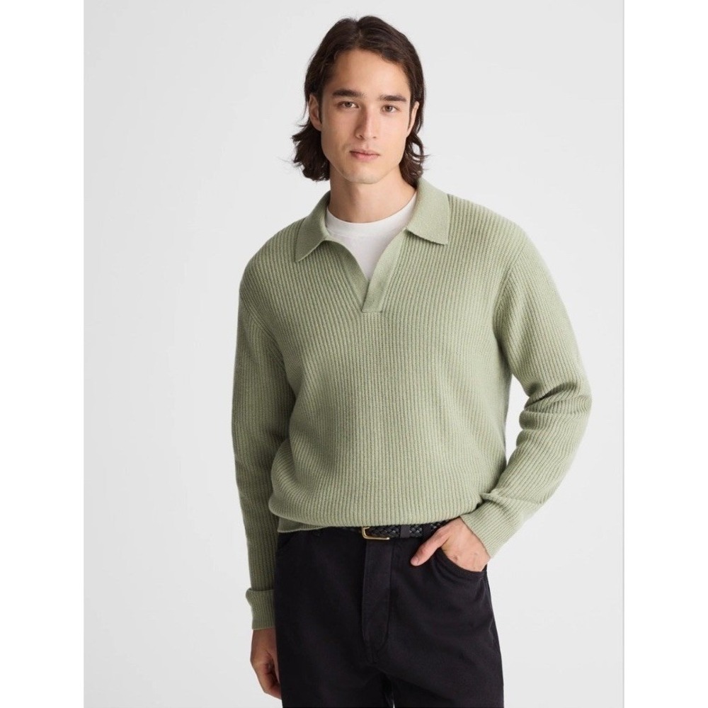 NWT Madewell Johnny-Collar Sweater Polo in Heritage Merino Wool Dusty Sage Large